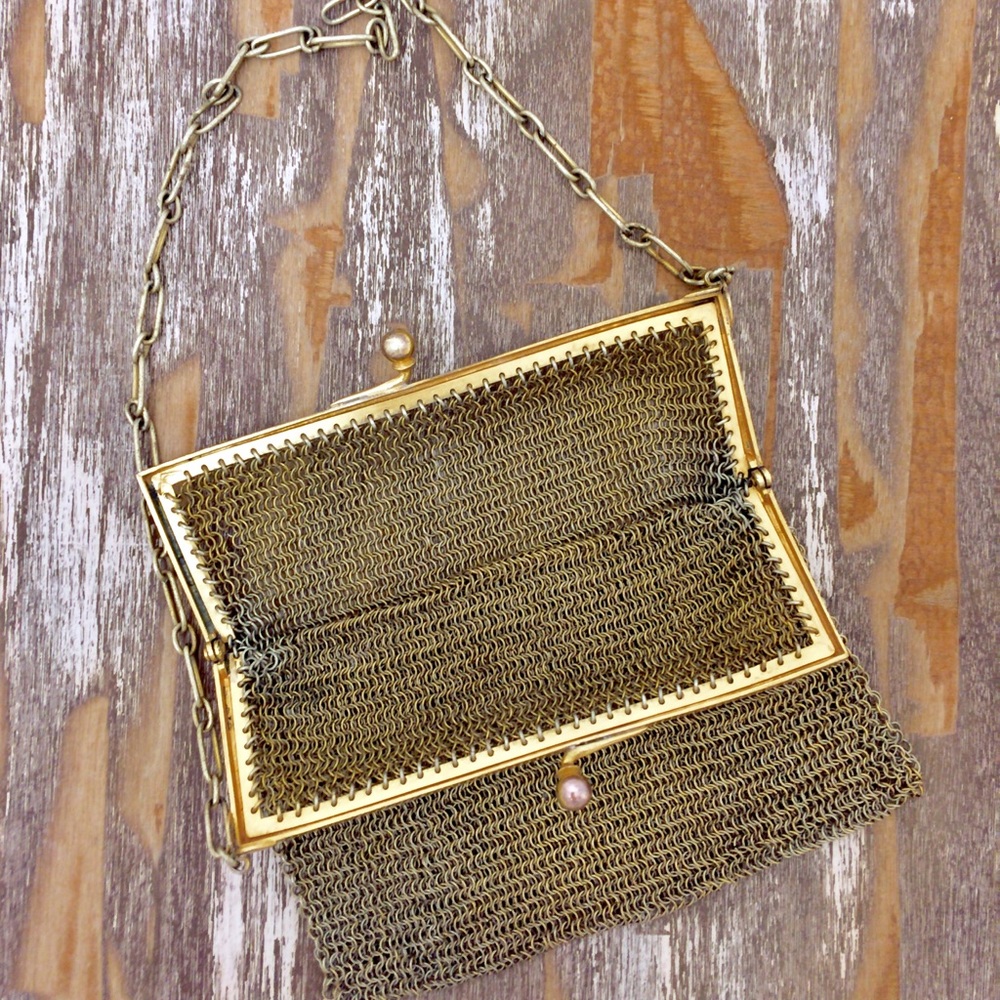 gold plated antique mesh purse