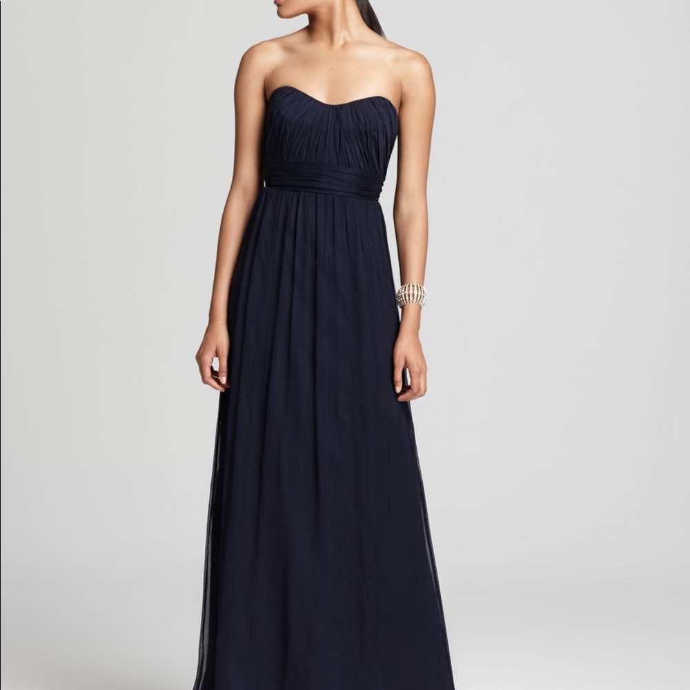 Amsale Blue Chiffon Strapless Dress