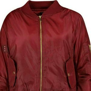 Red Wine Boohoo Plus Bomber Jacket