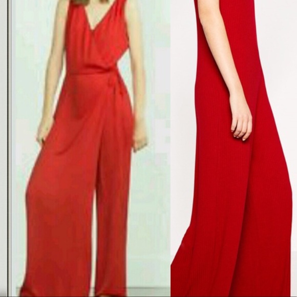 Zara Pants - NWT Zara red jumpsuit playsuit long pants XS