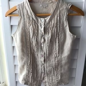 Lina Tomei Sleeveless Ruffle Button Down Linen Top