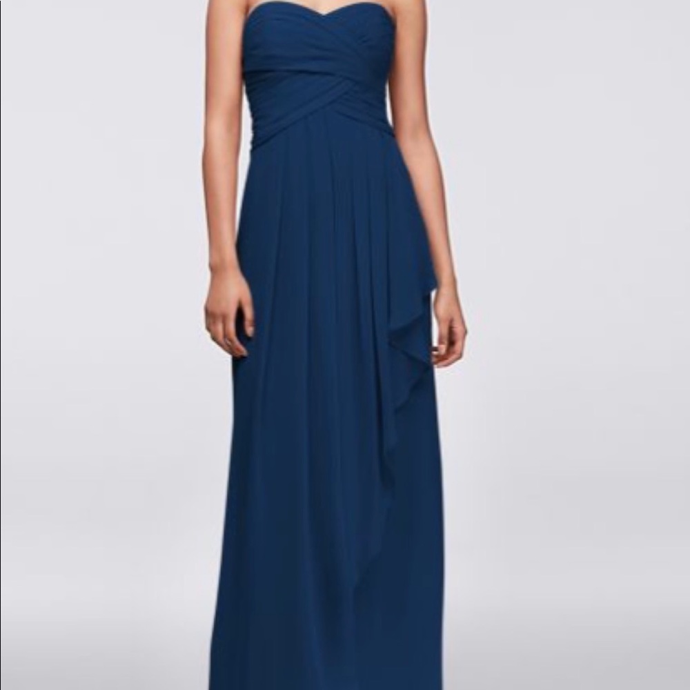 DAVIDS BRIDAL STRAPLESS CRINKLE CHIFFON DRESS