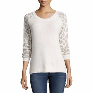 Women's White Leopard-print Waffle-knit Sweater