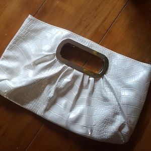 Pearl faux snake skin clutch