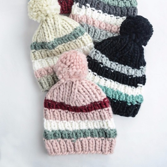 Brooklyn Striped Pom Pom Beanie - Picture 2 of 2