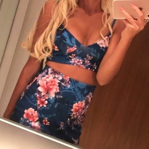 Blue floral matching bralette & skort