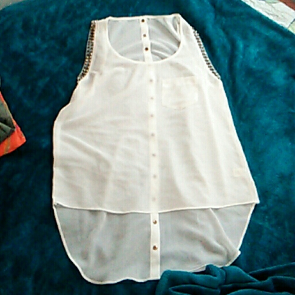Sheer cream studded shirt