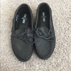Black leather Minnetonka moccasins