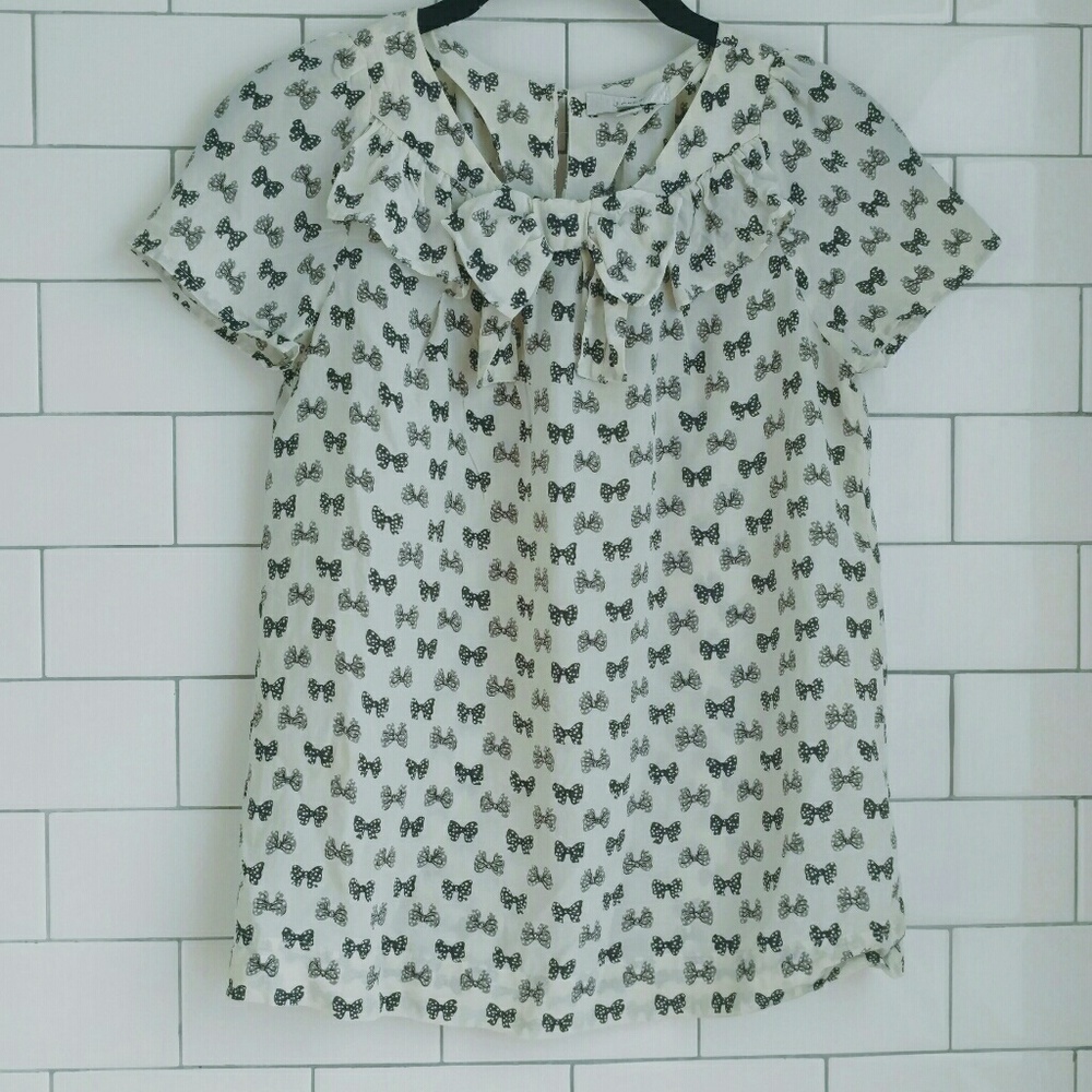 J. Crew Bowtie Short Sleeve Blouse