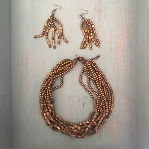 Gold Beaded Necklace and Matching Earings