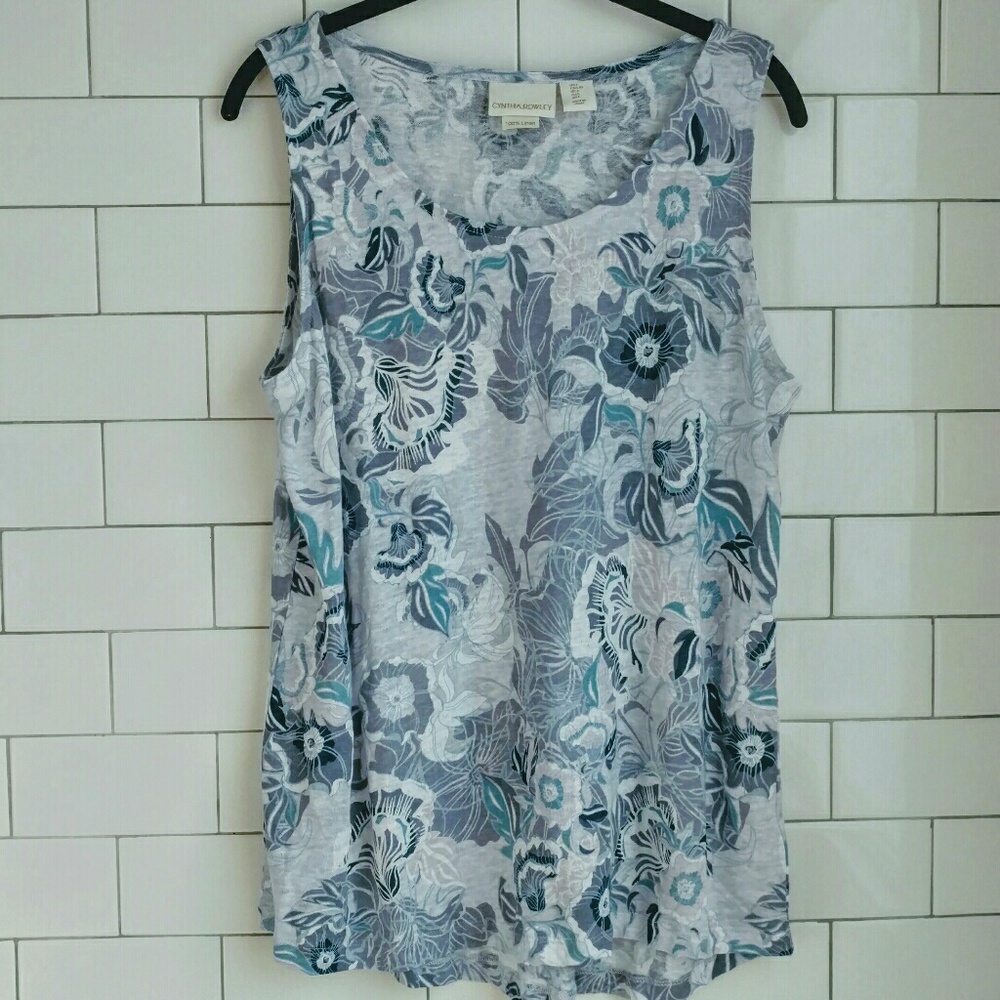 Cynthia Rowley 100% Linen Floral Tank Top