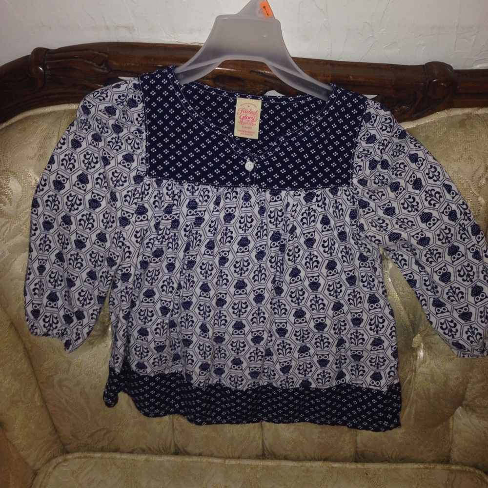 White and Blue owl blouse