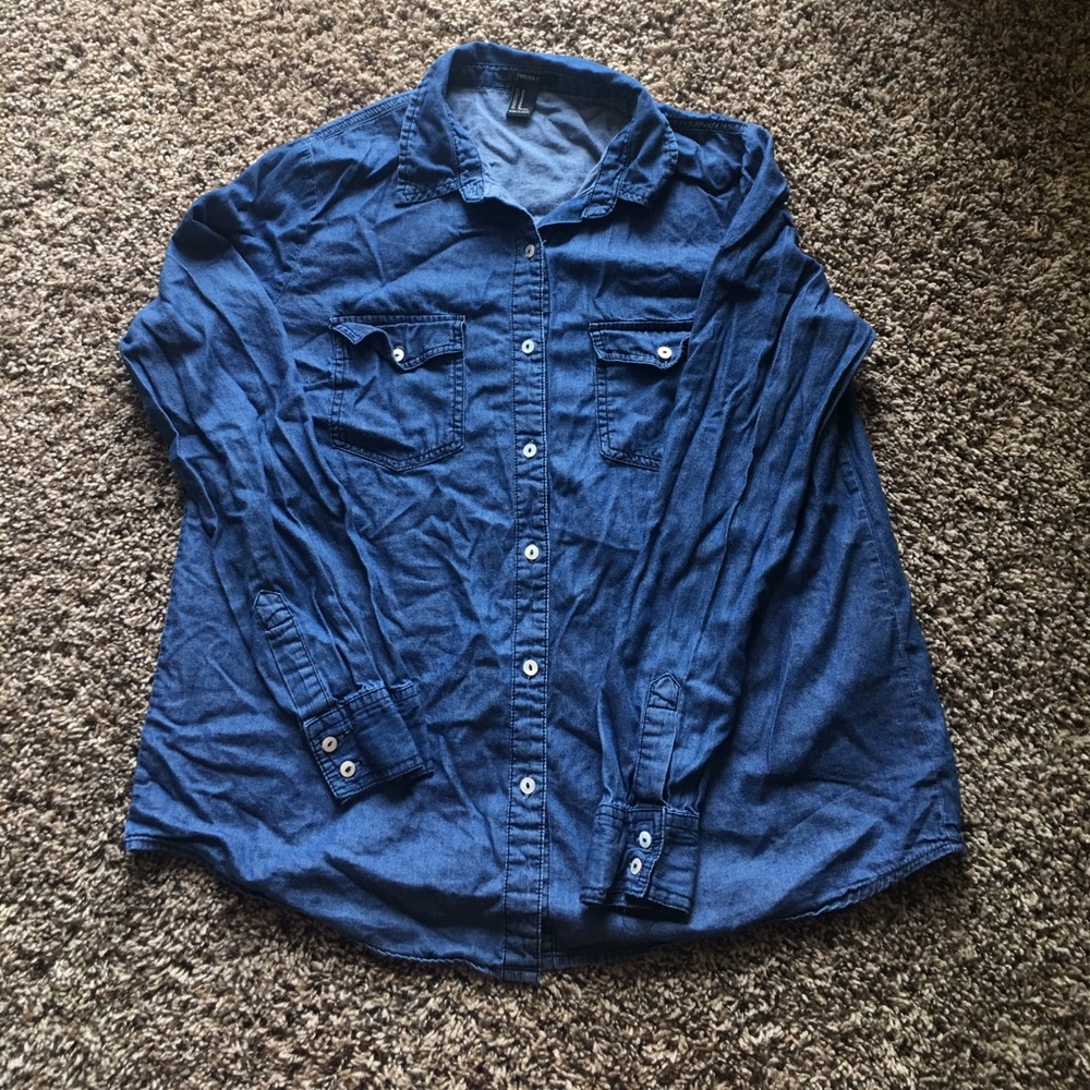 FOREVER 21 Dark Blue Denim Botton Down Shirt