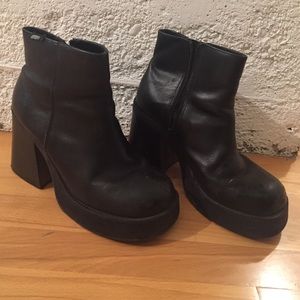 Black leather platform Bongo booties