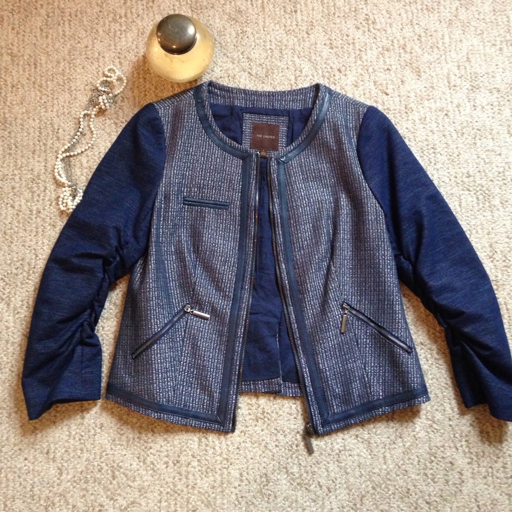 The Limited Tweed  Detail Navy Jacket Sz S