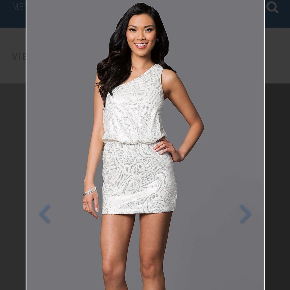 Ivory sequined one shoulder embellished dress