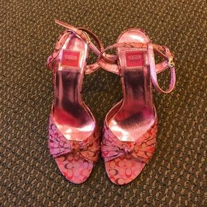 Coach Elisa Pink and Red Signature Fabric Heels