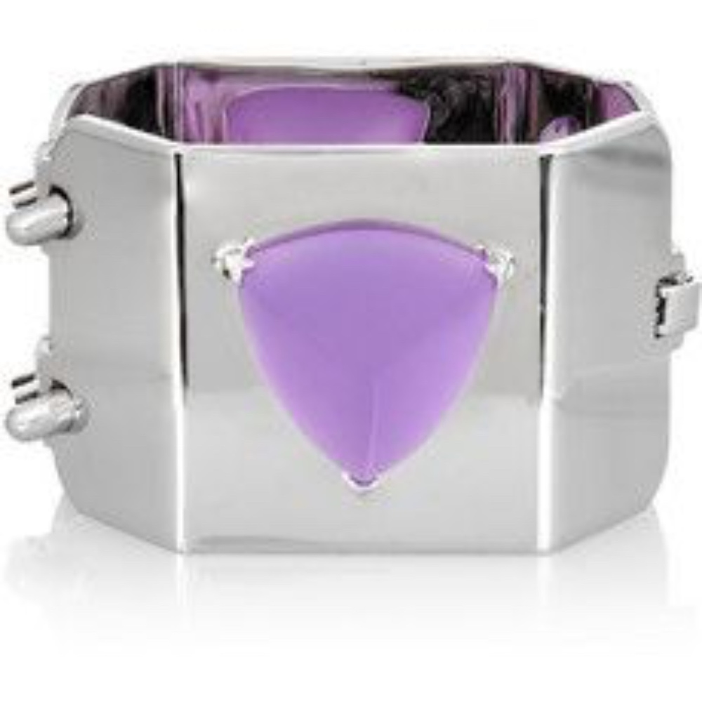 Eddie Borgo Silver Purple Pyramid Cuff Bracelet