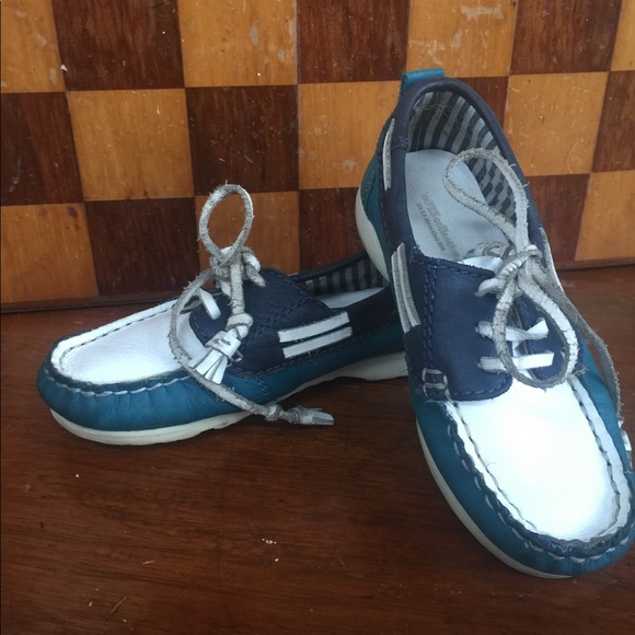 Zara boys blue/white boat shoe with ties - Picture 1 of 4
