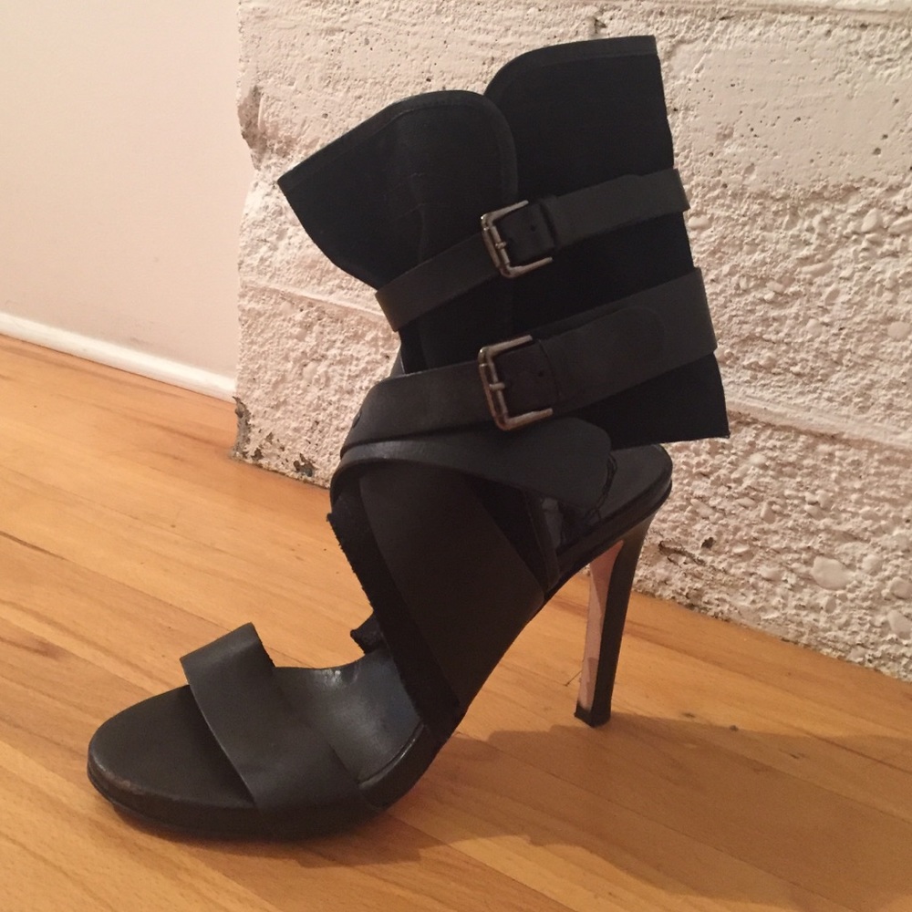 Strappy Italian Leather and canvas heeled sandal