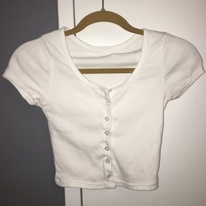 White cropped button down tee