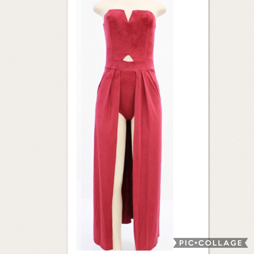 Faux Suede Bodysuit Maxi Dress in Blush