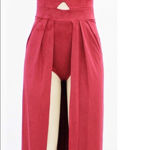 Faux Suede Bodysuit Maxi Dress in Blush - Picture 2 of 5