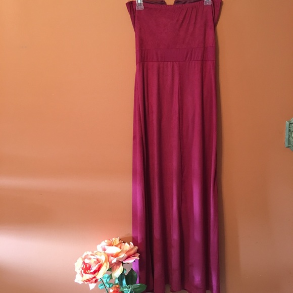 Faux Suede Bodysuit Maxi Dress in Blush - Picture 3 of 5