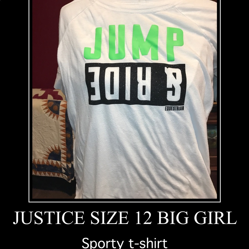 A Justice Equestrian tee 12 big girl & leggings 10