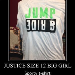 A Justice Equestrian tee 12 big girl & leggings 10