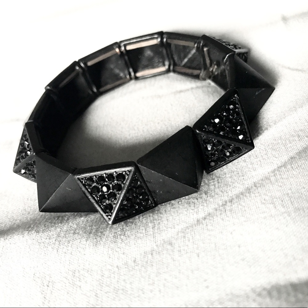 Matte Black Spike and Crystal Stretch Bracelet