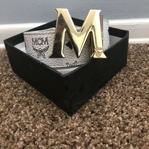 White MCM belt w/ gold buckle