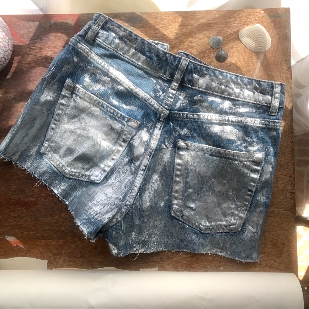 TopShop silver painted denim shorts