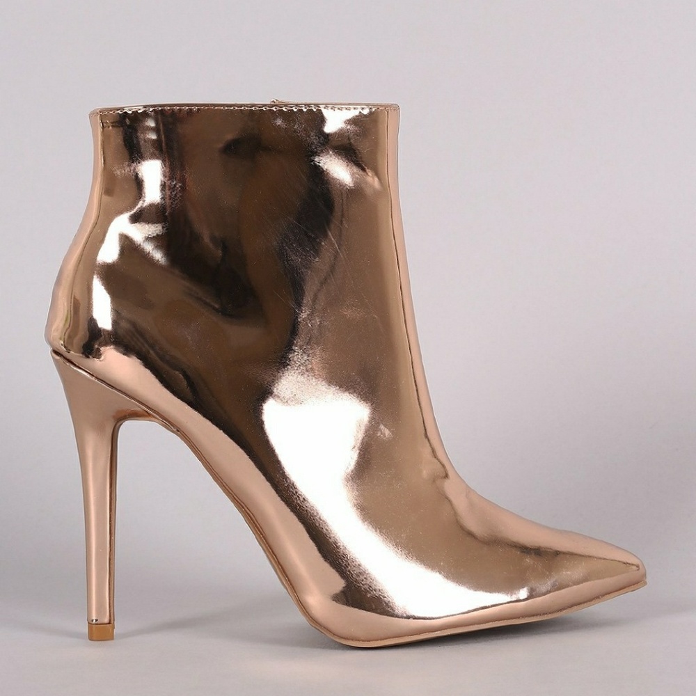 Metallic Pointy Toe Stiletto Ankle Boots - Picture 4 of 4