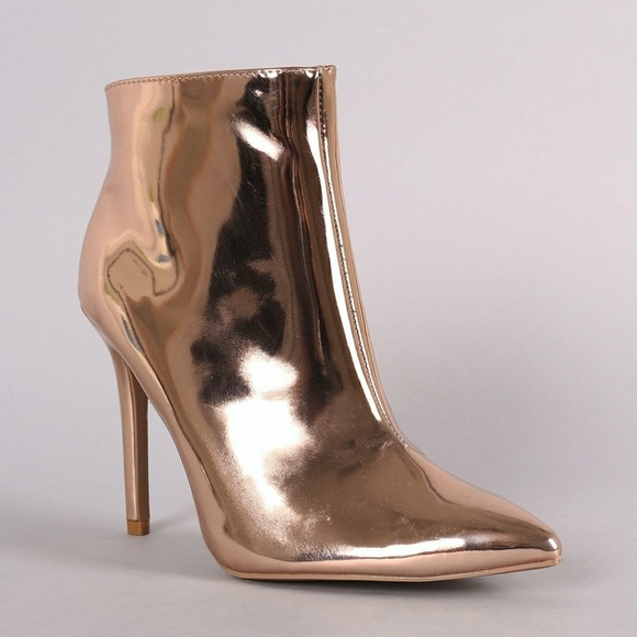 Metallic Pointy Toe Stiletto Ankle Boots - Picture 3 of 4