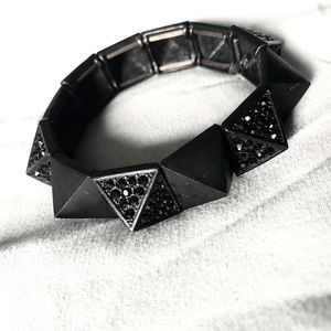 Matte Black Spike and Crystal Stretch Bracelet