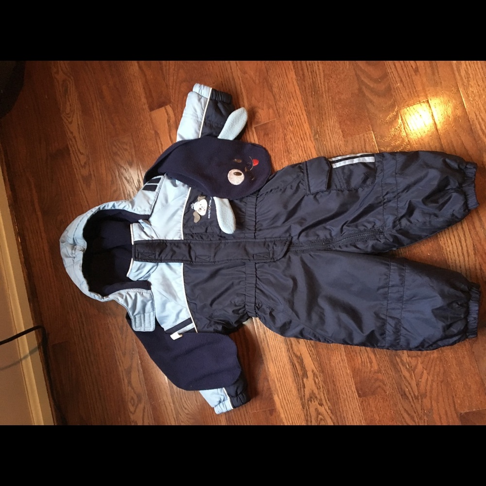 Baby/ toddler very warm, cute blue doggie snowsuit