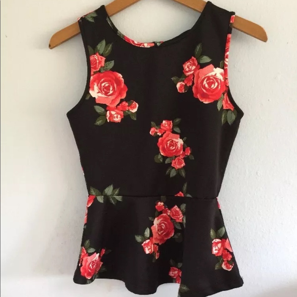 🎊SOLD🎊Forever 21 Rose Floral Sleeveless Peplum