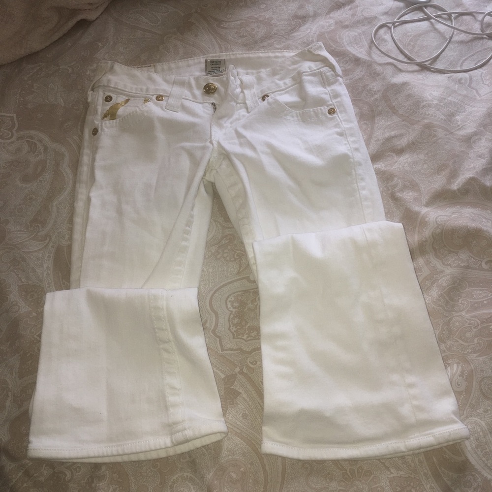 White True religion jeans with gold details