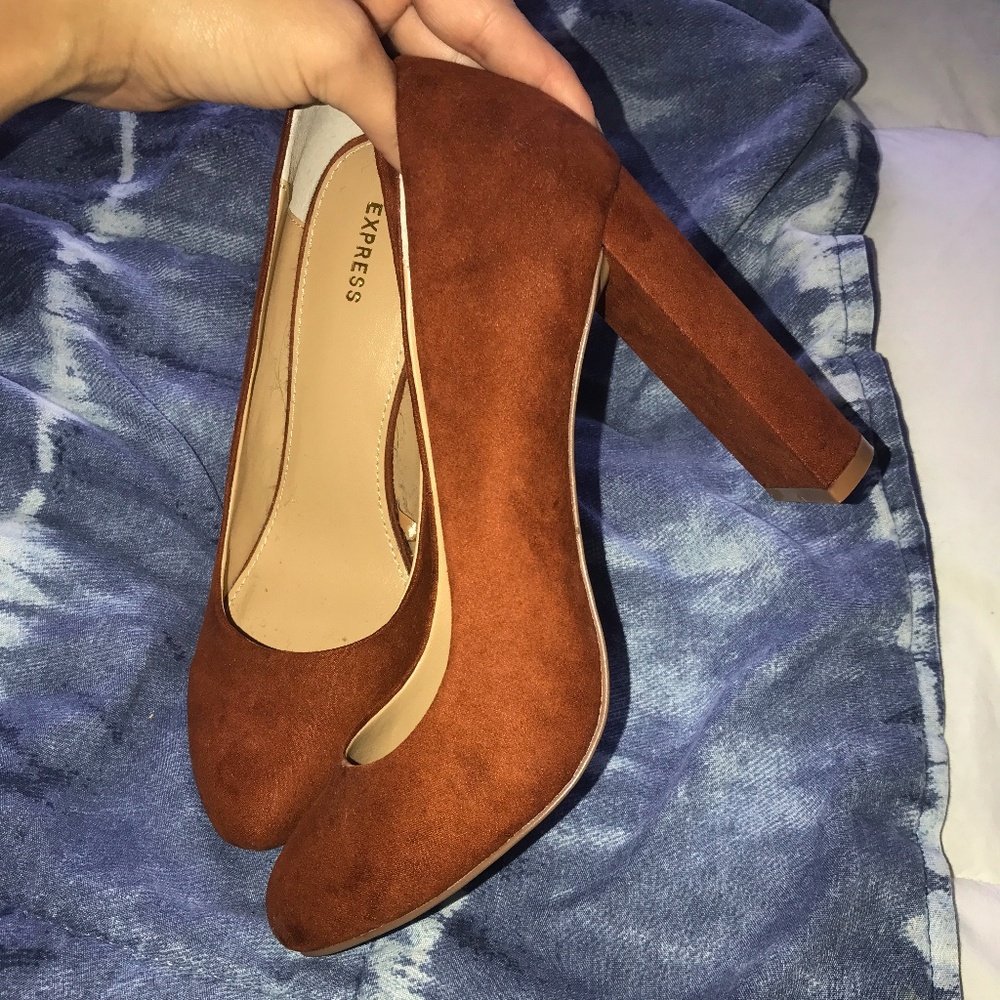 Suede Brown Closed-Toe Block Heel