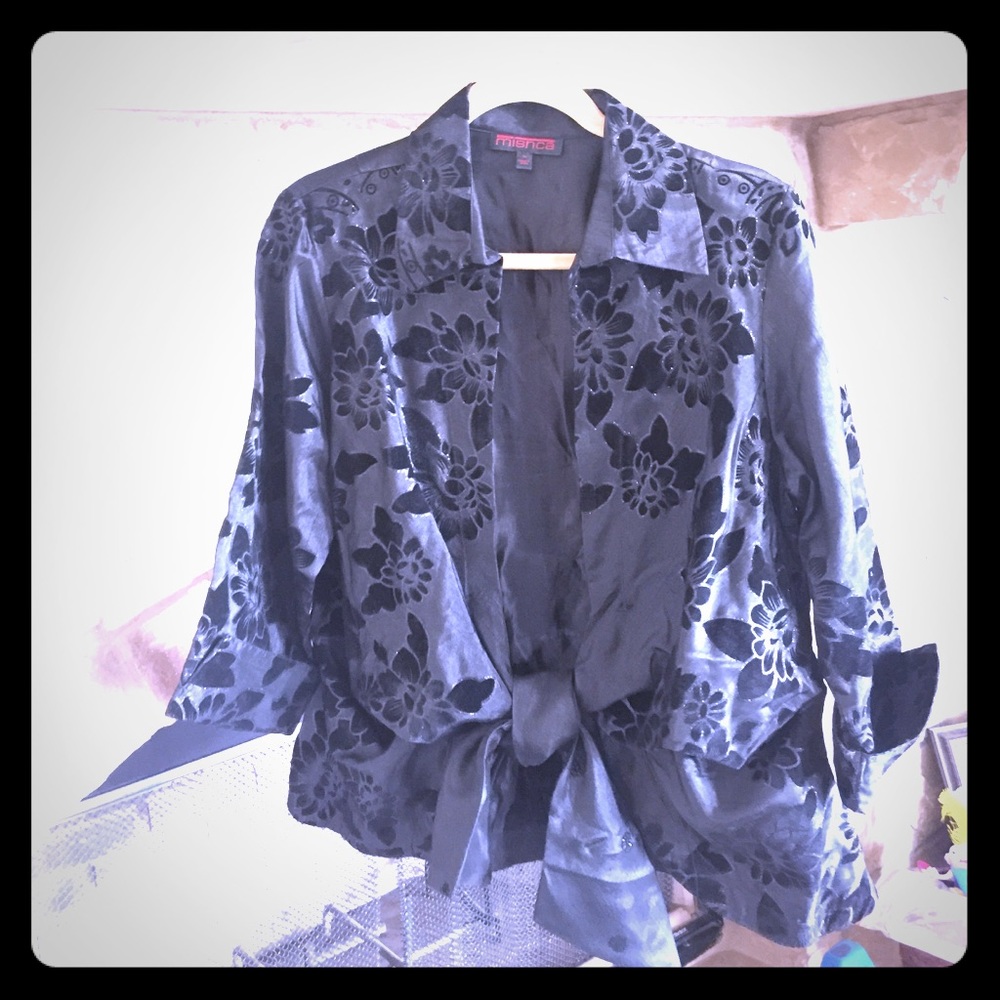 Black Velvet Burnout Front Tie Evening Jacket