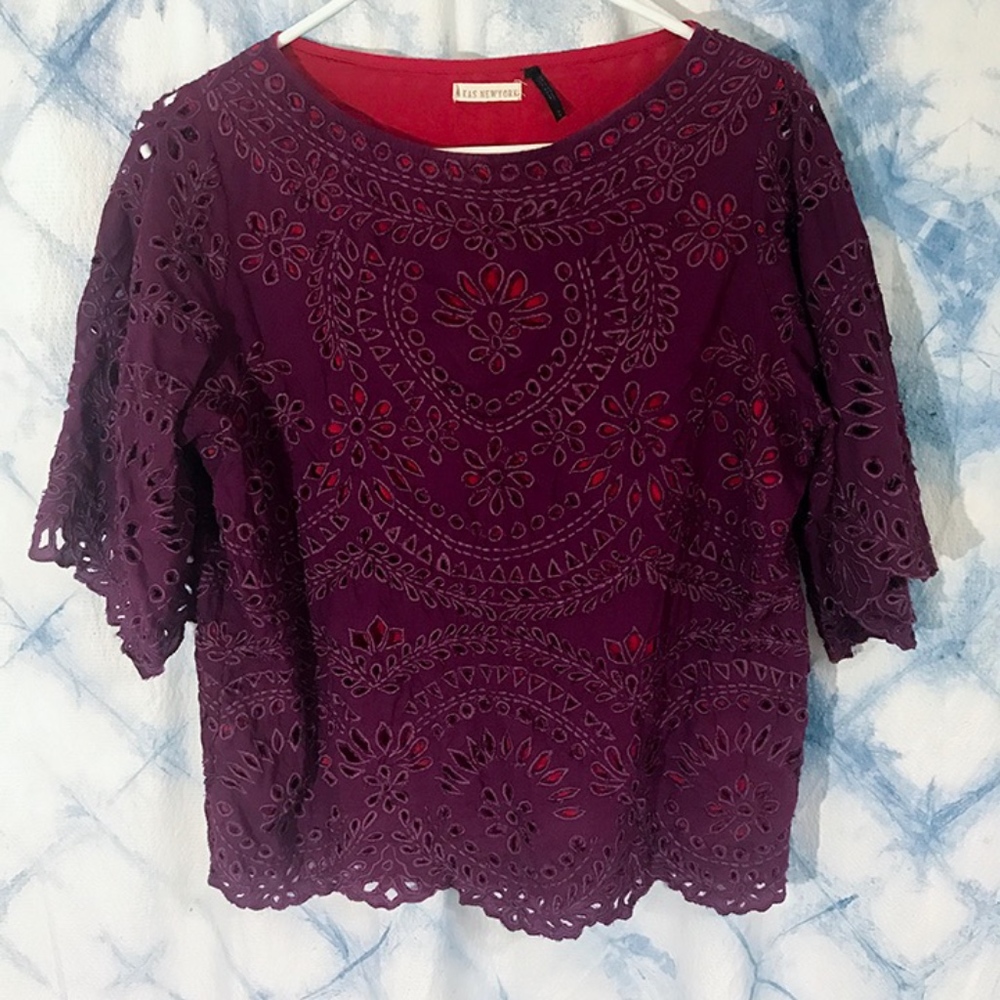 KAS New York for Anthropologie Violet Eyelet Top