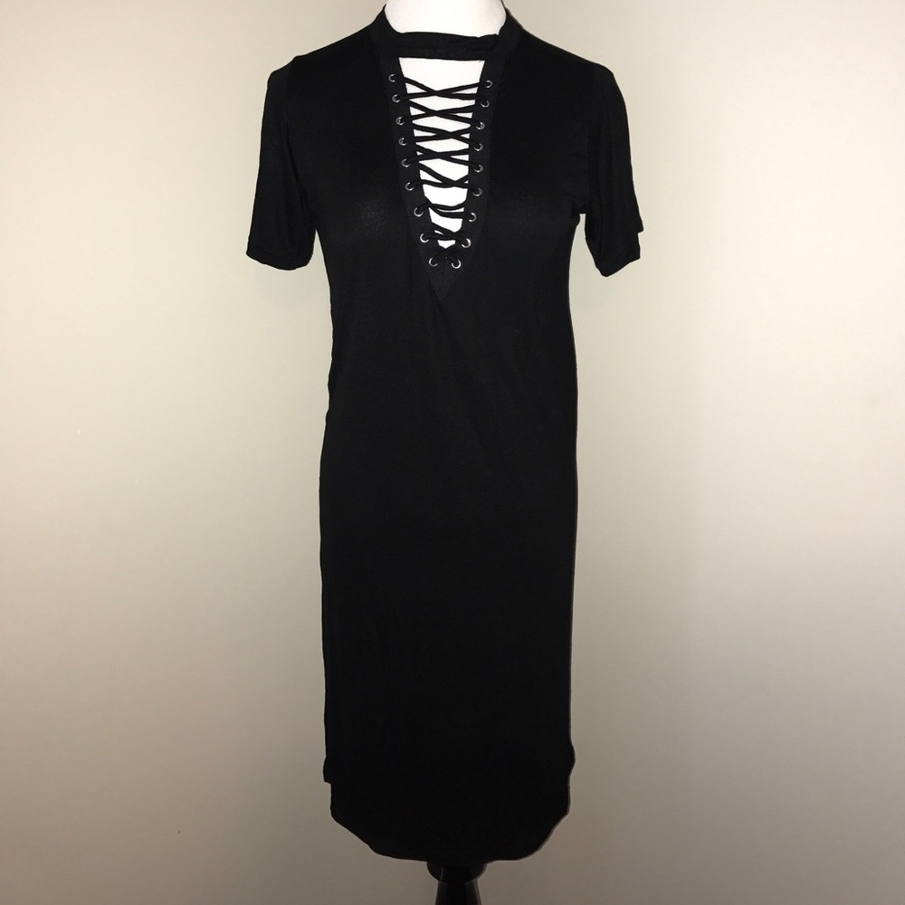 Host Pick 12/3/17 🎉 Lace Up Plunge V-Neck Dress - Picture 7 of 8