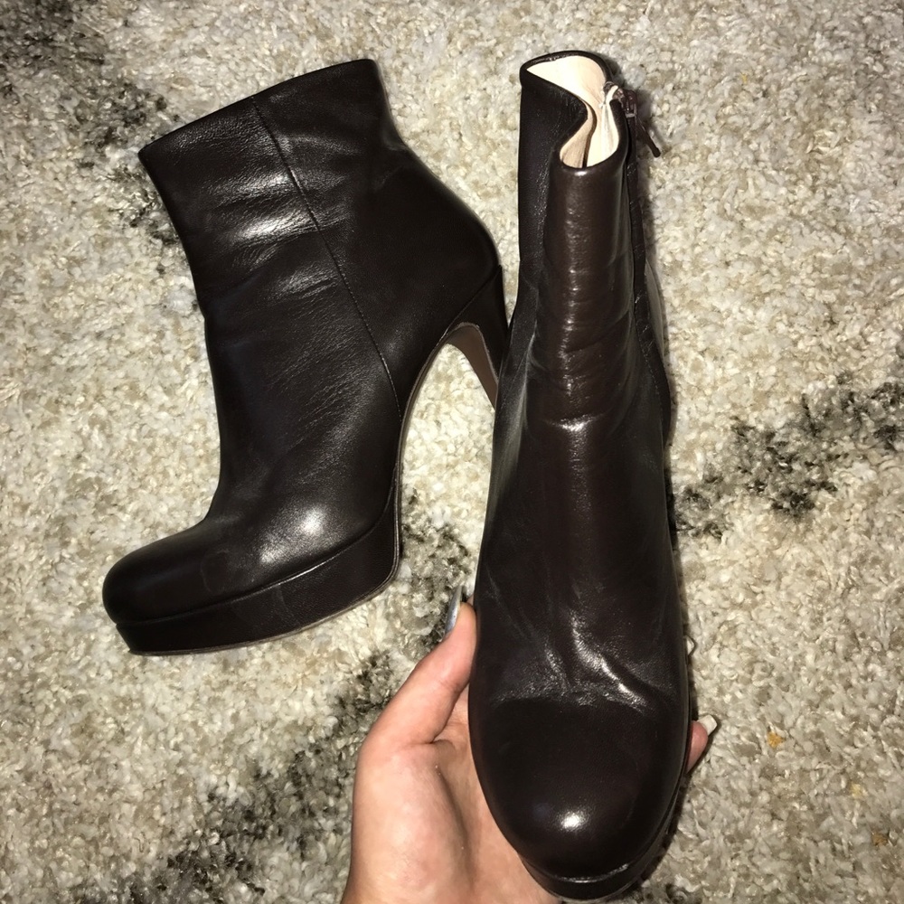 Barney's Brown Leather Platform Ankle Boots - Picture 3 of 8