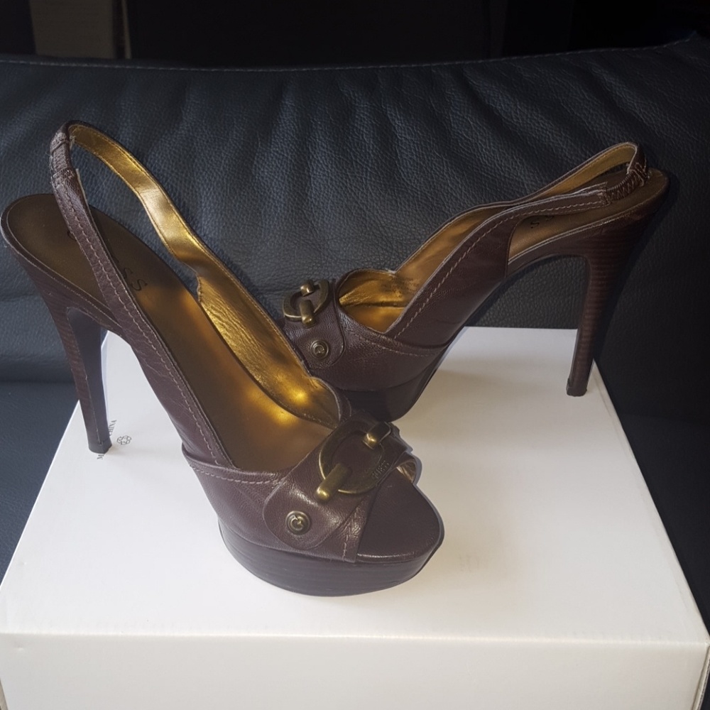 Chocolate Brown Leather Slingback Stiletto 4.5 in