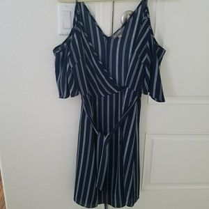 Cold shoulder midi striped wrap dress