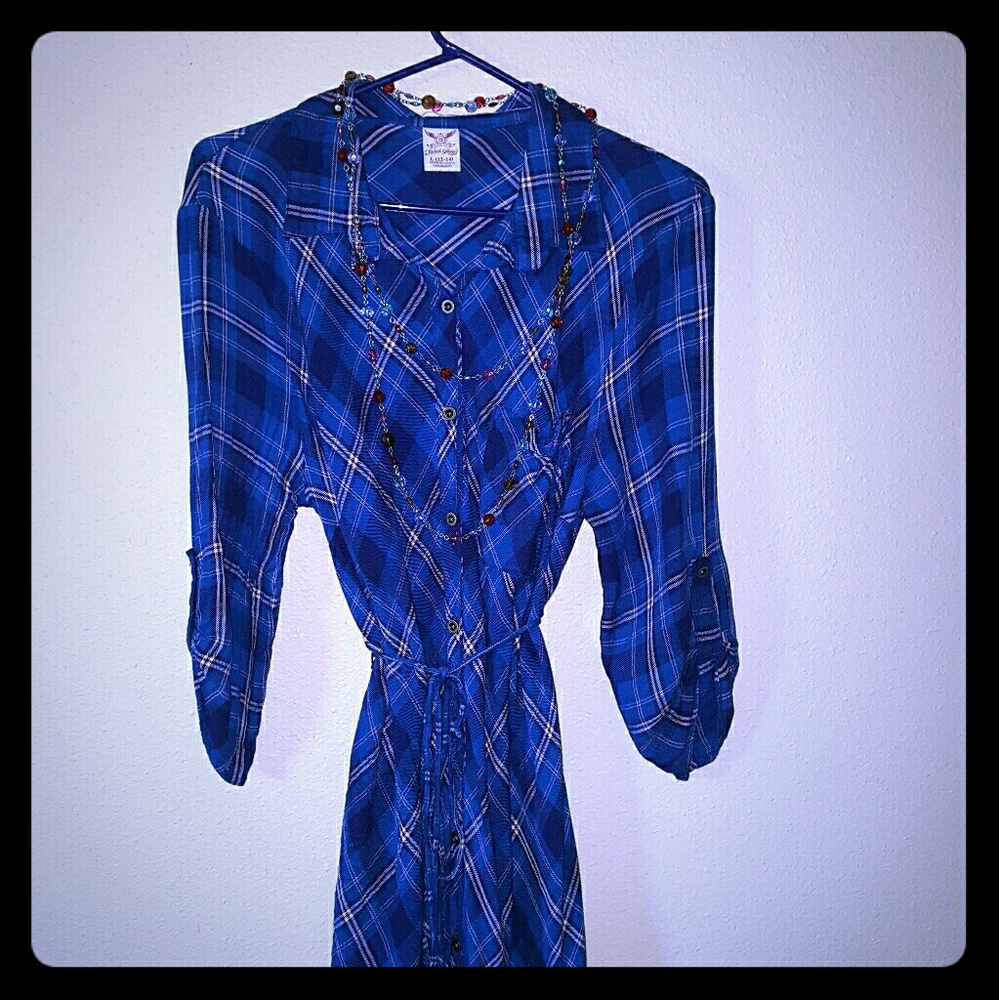 Faded Glory blue button down long blouse