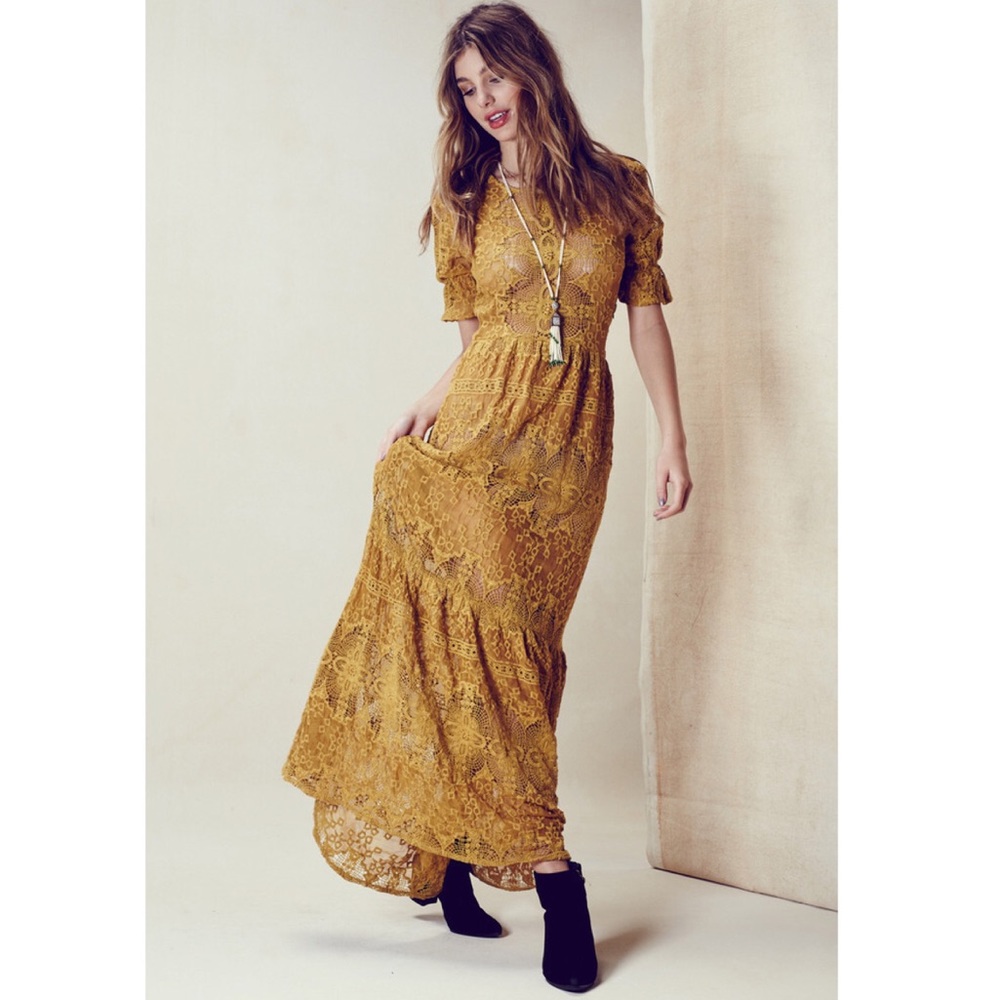 For Love and Lemons Sienna Maxi Dress-Goldenrod