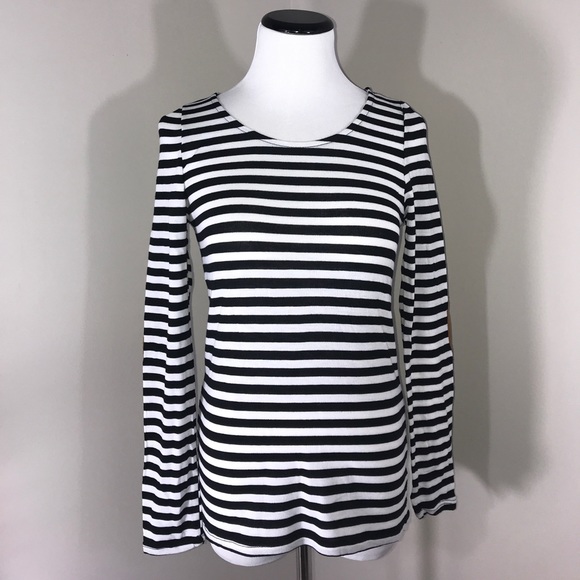 Striped Long Sleeve Top Suede Elbow Patches Girly - Picture 5 of 8