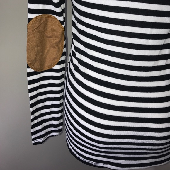 Striped Long Sleeve Top Suede Elbow Patches Girly - Picture 6 of 8
